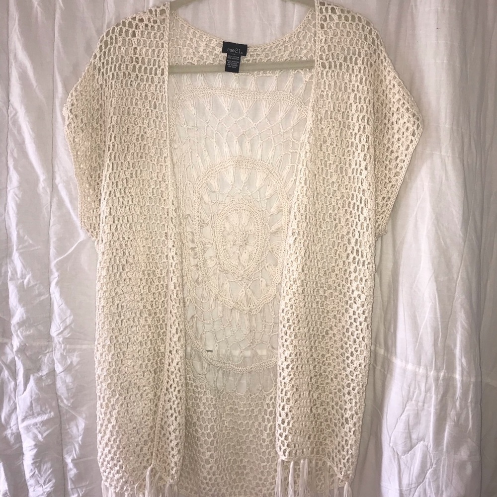 Rue 21 Cream Crocheted Open Front Cover Up XS